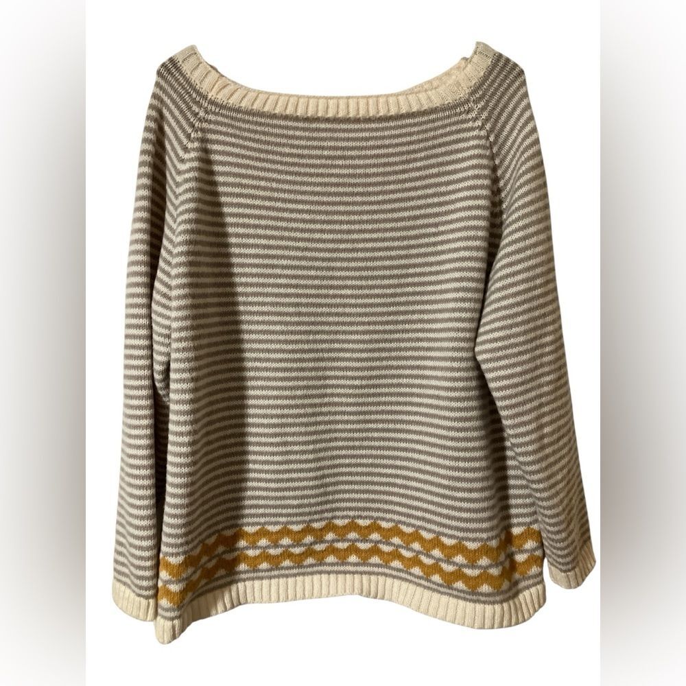 Boatneck Summer Sweater Size 1XL Lightweight Nautical Aztec Casual Ivory Striped